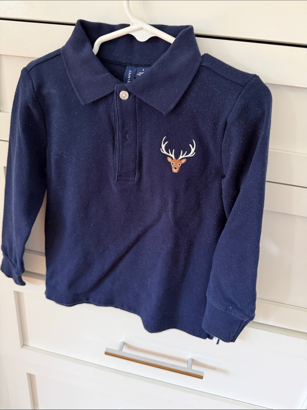 Janie and Jack Navy Long-Sleeve Polo with Deer Patch